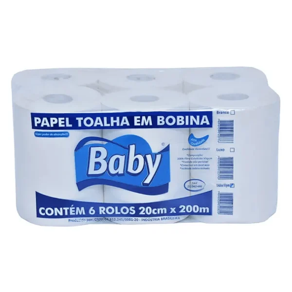 Papel Toalha Baby 100% 6x 20 X 200